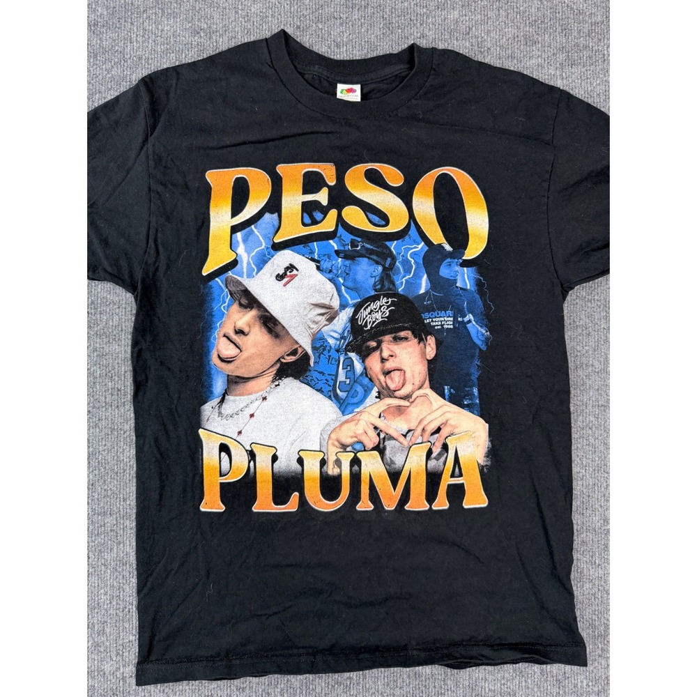 Peso Pluma Shirt Mens Medium Black Graphic Tee Vintage 90s Rap Style Fruit Loom